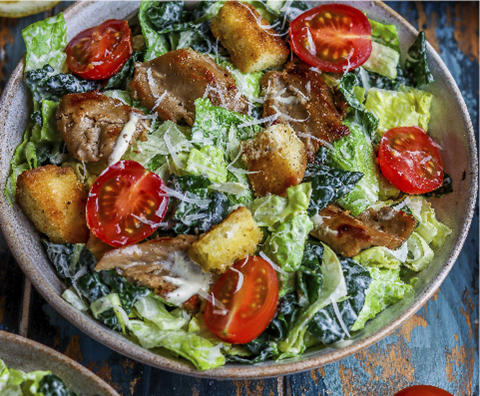 Kale Caesar Salad with Chicken Style Strips